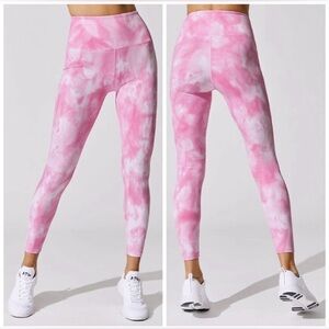 NEW Carbon38 Tie Dye Ribbed 7/8 Legging - Pink / White Tie-Dye